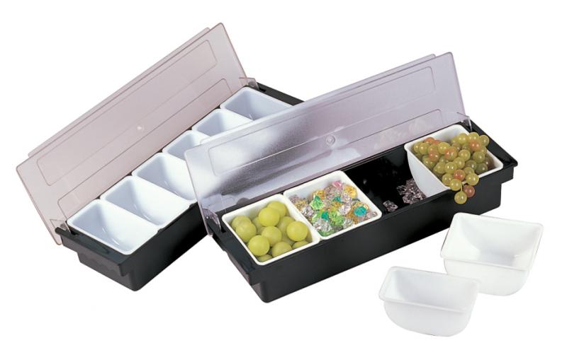 Black Plastic 6-Compartment Condiment Holder with Clear Cover 1 Black Plastic 6-Compartment Condiment Holder with Clear Cover